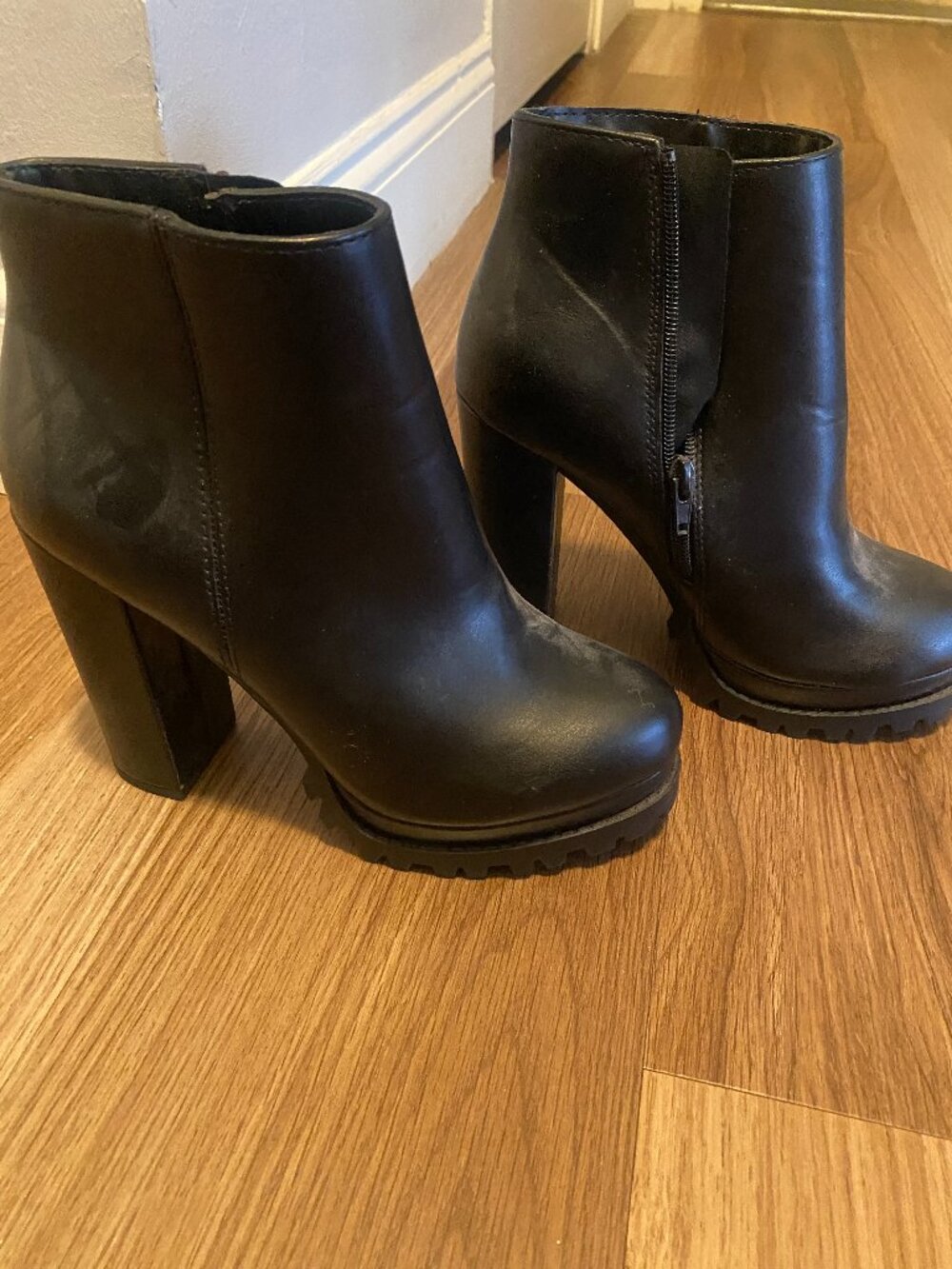 Marco Republic Black Faux Leather Heeled Ankle Boots